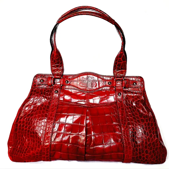 RARE/HTF LTD ED, XL COACH GARNET CROC EMBOSSED SATCHEL - Picture 3 of 6